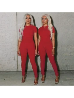 Hollow Out Short Sleeve Bodycon Jumpsuits -Bambam Clothing Shop P 20240520160012151 374