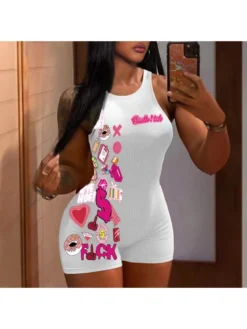 Letter Pattern Bodycon Sleeveless Rompers
