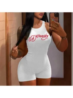 Letter Printed Bodycon Sleeveless Rompers