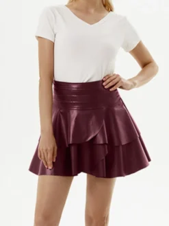 Solid Color PU Fitted Skirts