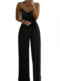 Colorblock Square Neck Wide Leg Jumpsuits