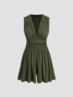 Ruched Wide Leg V Neck Sleeveless Rompers -Bambam Clothing Shop P 20240529104518559 500