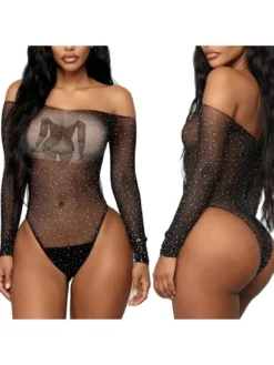 Sequin See Through Off Shoulder Bodycon One-Pieces -Bambam Clothing Shop P 20240529110510030 788