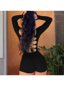 Long Sleeve U Neck Backless Rompers -Bambam Clothing Shop P 20240531170013076 526