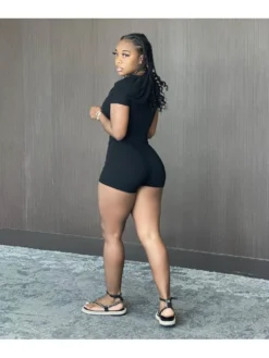 Hooded Bodycon Short Sleeve Rompers -Bambam Clothing Shop P 20240603154022846 667