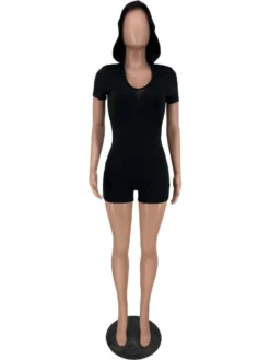 Hooded Bodycon Short Sleeve Rompers -Bambam Clothing Shop P 20240603154023686 623