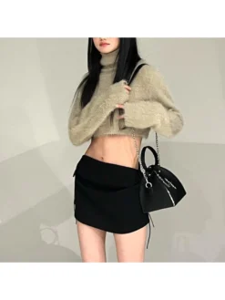 Drawstring Patchwork High Rise Skirts