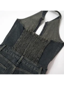 Denim Halter Lapel Backless Rompers -Bambam Clothing Shop P 20240604120021413 313