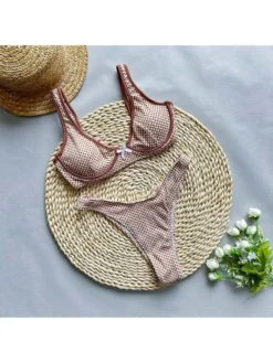 Plaid Spaghetti Straps Backless Bikinis Sets -Bambam Clothing Shop P 20240604150512074 703