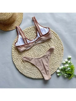 Plaid Spaghetti Straps Backless Bikinis Sets -Bambam Clothing Shop P 20240604150512925 819