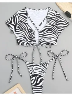 Hollow-out Zebra Short Sleeve Bikinis -Bambam Clothing Shop P 20240605163215377 529