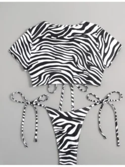 Hollow-out Zebra Short Sleeve Bikinis -Bambam Clothing Shop P 20240605163215731 954