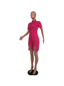 Fuzzy Trim Denim Bodycon Rompers -Bambam Clothing Shop P 20240605170818669 963