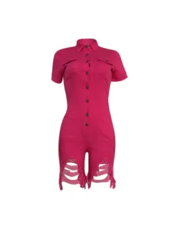 Fuzzy Trim Denim Bodycon Rompers -Bambam Clothing Shop P 20240605170819606 949