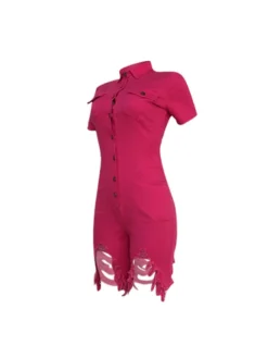 Fuzzy Trim Denim Bodycon Rompers -Bambam Clothing Shop P 20240605170820153 549