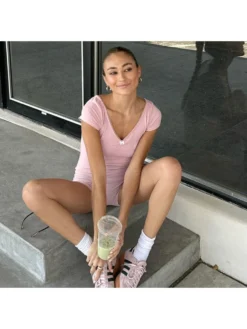 Bow Lacework V Neck Short Sleeve Rompers -Bambam Clothing Shop P 20240606100804788 631