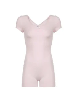 Bow Lacework V Neck Short Sleeve Rompers -Bambam Clothing Shop P 20240606100810733 305