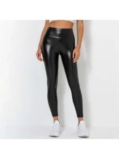Solid Color PU High Rise Leggings