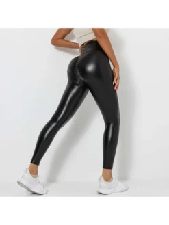 Solid Color PU High Rise Leggings -Bambam Clothing Shop P 20240607095623460 237