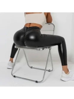 Solid Color PU High Rise Leggings -Bambam Clothing Shop P 20240607095624648 310