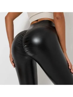 Solid Color PU High Rise Leggings -Bambam Clothing Shop P 20240607095625352 261