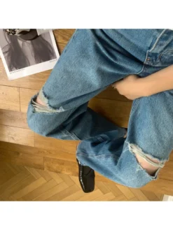 Ripped Wide Leg Baggy Jeans -Bambam Clothing Shop P 20240608091603080 504