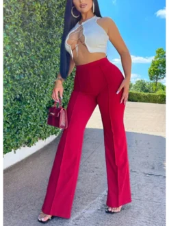 Patchwork High Rise Wide Leg Flared Pants