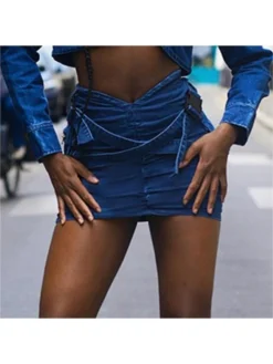 Ruched Wrap Cargo Pocket Denim Skirts -Bambam Clothing Shop P 20240608132008167 391