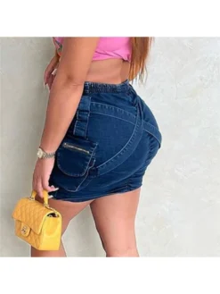Ruched Wrap Cargo Pocket Denim Skirts -Bambam Clothing Shop P 20240608132009491 211