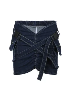 Ruched Wrap Cargo Pocket Denim Skirts -Bambam Clothing Shop P 20240608132010352 834