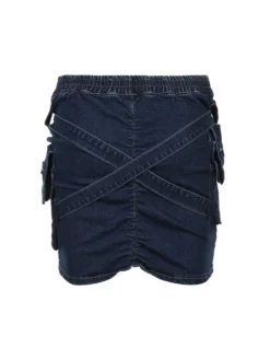 Ruched Wrap Cargo Pocket Denim Skirts -Bambam Clothing Shop P 20240608132010966 856