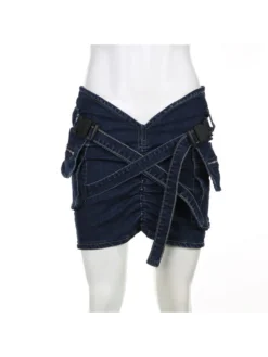 Ruched Wrap Cargo Pocket Denim Skirts -Bambam Clothing Shop P 20240608132011480 777