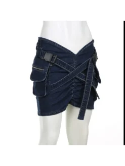 Ruched Wrap Cargo Pocket Denim Skirts -Bambam Clothing Shop P 20240608132012012 801