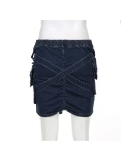 Ruched Wrap Cargo Pocket Denim Skirts -Bambam Clothing Shop P 20240608132013243 898
