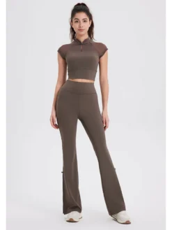 Solid Color High Rise Wide Leg Leggings