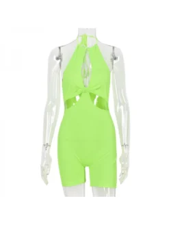 Patchwork Halter Neck Rib Rompers -Bambam Clothing Shop P 20240608173603339 786