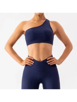 Solid Color One-Shoulder Sporty Yoga Sets