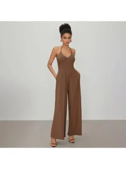 Halter High Rise Wide Leg Jumpsuits
