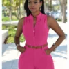 Buckle High Rise Bodycon Sleeveless Rompers