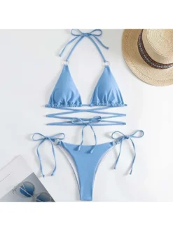 Tie-wrap Solid Color Halter Bikinis
