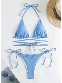 Tie-wrap Solid Color Halter Bikinis -Bambam Clothing Shop P 20240612110431549 341