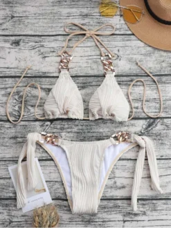 Halter Metal Decor Backless Bikinis -Bambam Clothing Shop P 20240612153604361 638