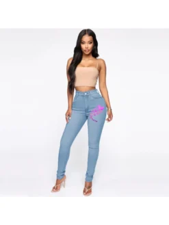 Butterfly Pattern Slim High Rise Jeans -Bambam Clothing Shop P 20240613151230757 345