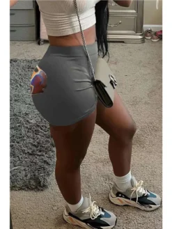 Palm Printed Elastic Waist Bodycon Shorts -Bambam Clothing Shop P 20240613162412025 322