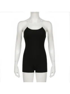 Colorblock Halter Lace-Up Backless Rompers -Bambam Clothing Shop P 20240613163227375 644