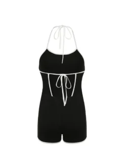 Colorblock Halter Lace-Up Backless Rompers -Bambam Clothing Shop P 20240613163229632 442