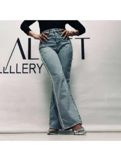 Faux Pearl Denim High Rise Jeans