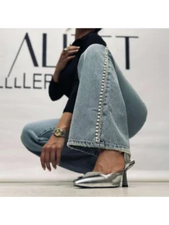 Faux Pearl Denim High Rise Jeans -Bambam Clothing Shop P 20240614164011538 929