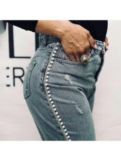 Faux Pearl Denim High Rise Jeans -Bambam Clothing Shop P 20240614164014150 321