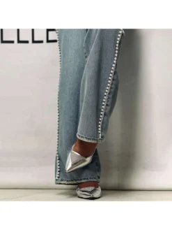 Faux Pearl Denim High Rise Jeans -Bambam Clothing Shop P 20240614164014932 191